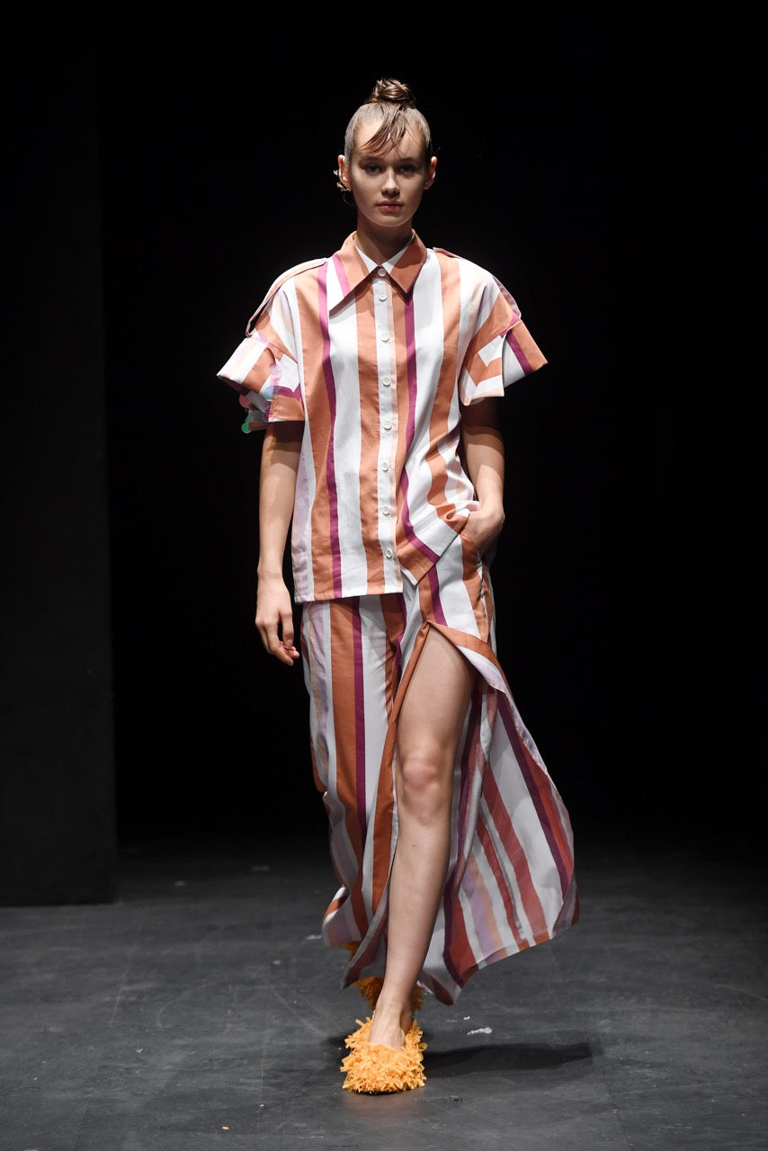 Lie-In Striped Shirt Lie-In Slit Trousers by Natalie Kolyozyan, Saturday Night Sunday Morning SS20
