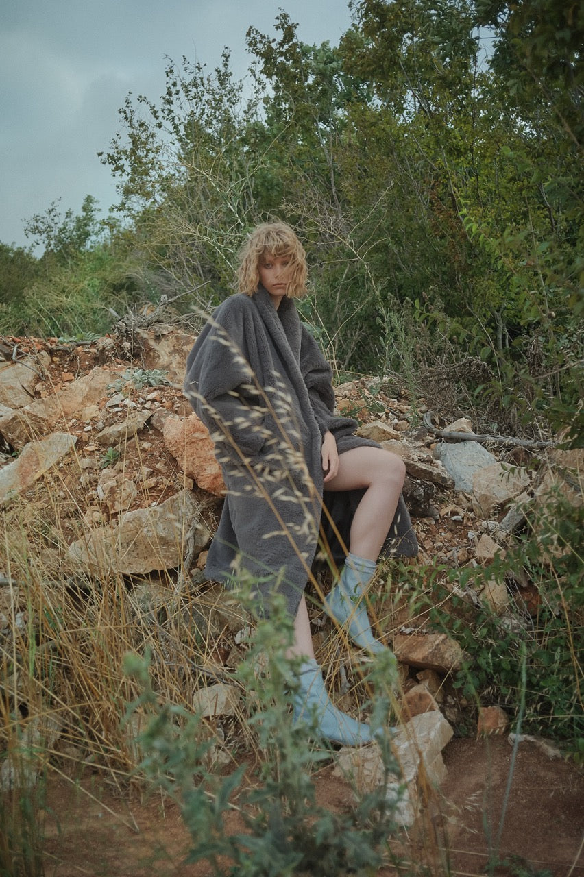 Full Circle Grey Plush Coat by Natalie Kolyozyan, Vicious Circle AW17