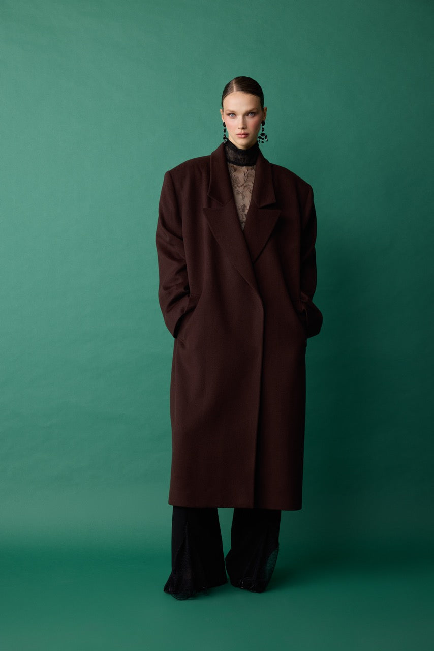 Travertine Wool-Cashmere Coat – Espresso by Natalie Kolyozyan, Relief AW26