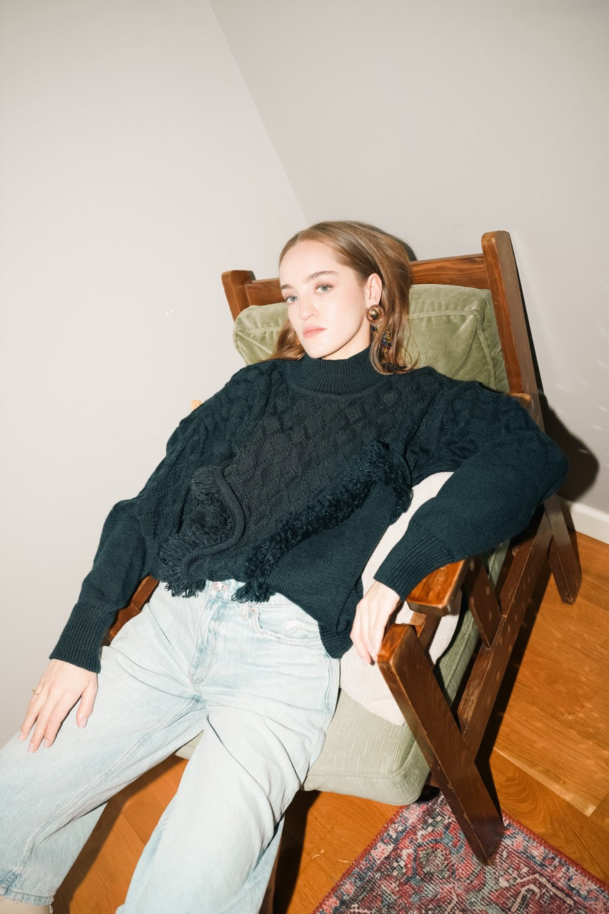 Fringe Knit Sweater Ground Denim by Natalie Kolyozyan, Loose Ends AW25