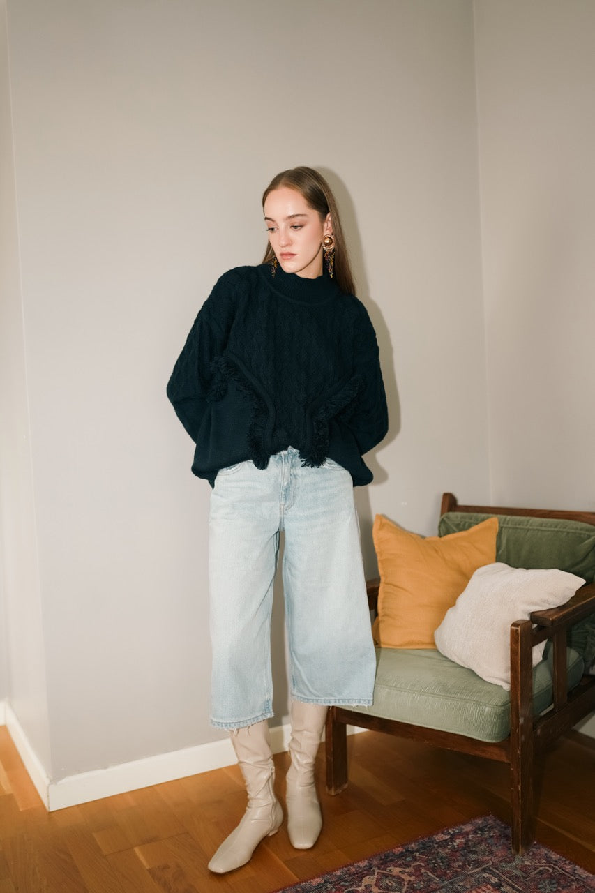 Natalie Kolyozyan Fringe Örgü Kazak Ground Denim, Loose Ends AW25, görsel 2
