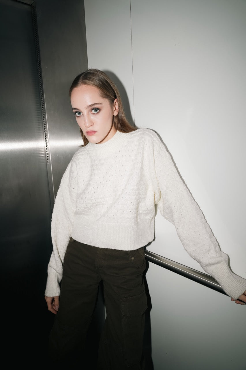 Grain Knit Cropped Sweater Look by Natalie Kolyozyan, Loose Ends AW25, view 2
