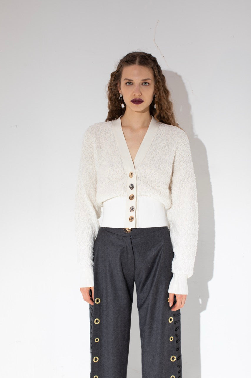 Counterweight Textured Cardigan Look by Natalie Kolyozyan, Not Equal AW20