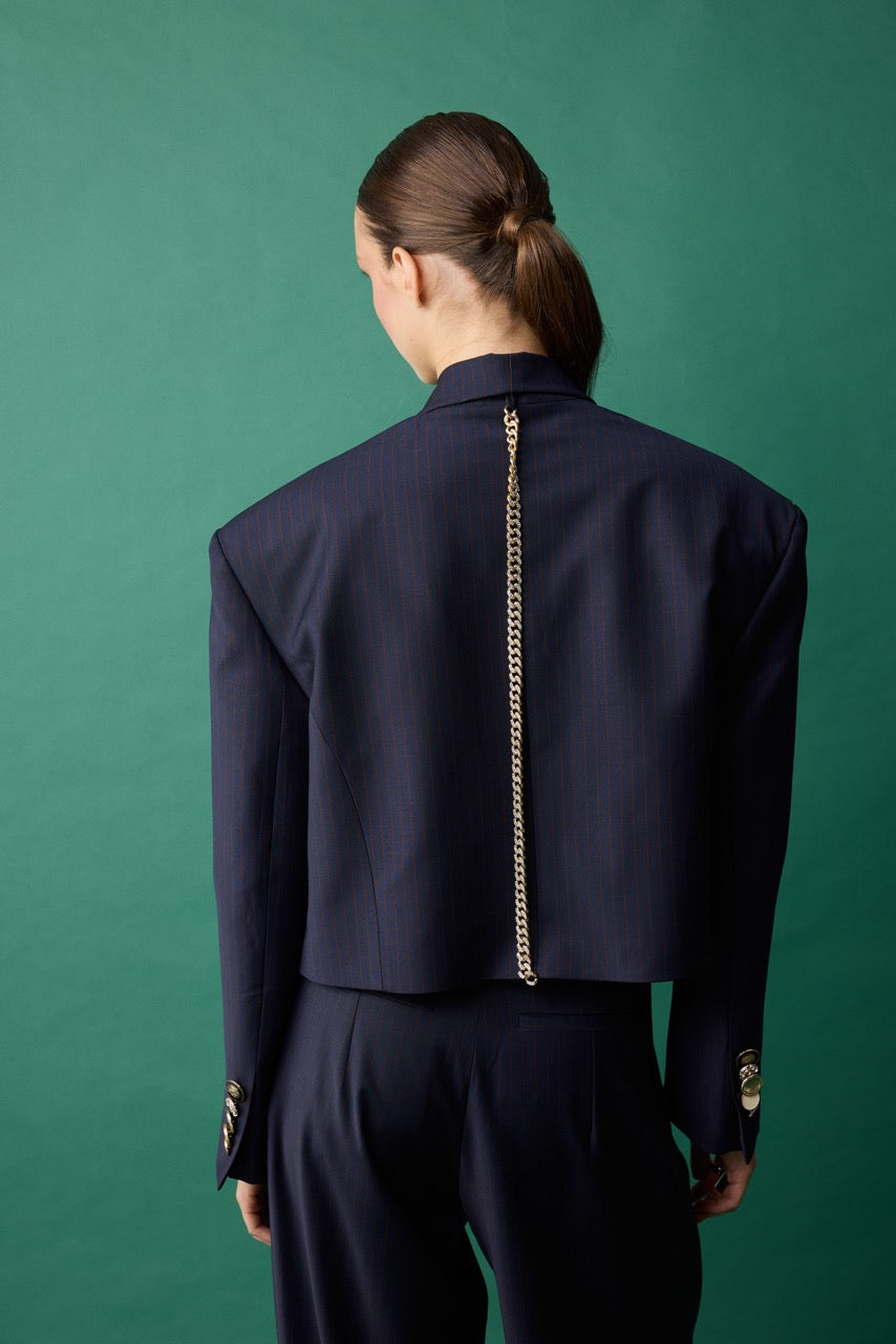 Arcade Navy Cropped Wool Jacket by Natalie Kolyozyan, Relief AW26, view 3