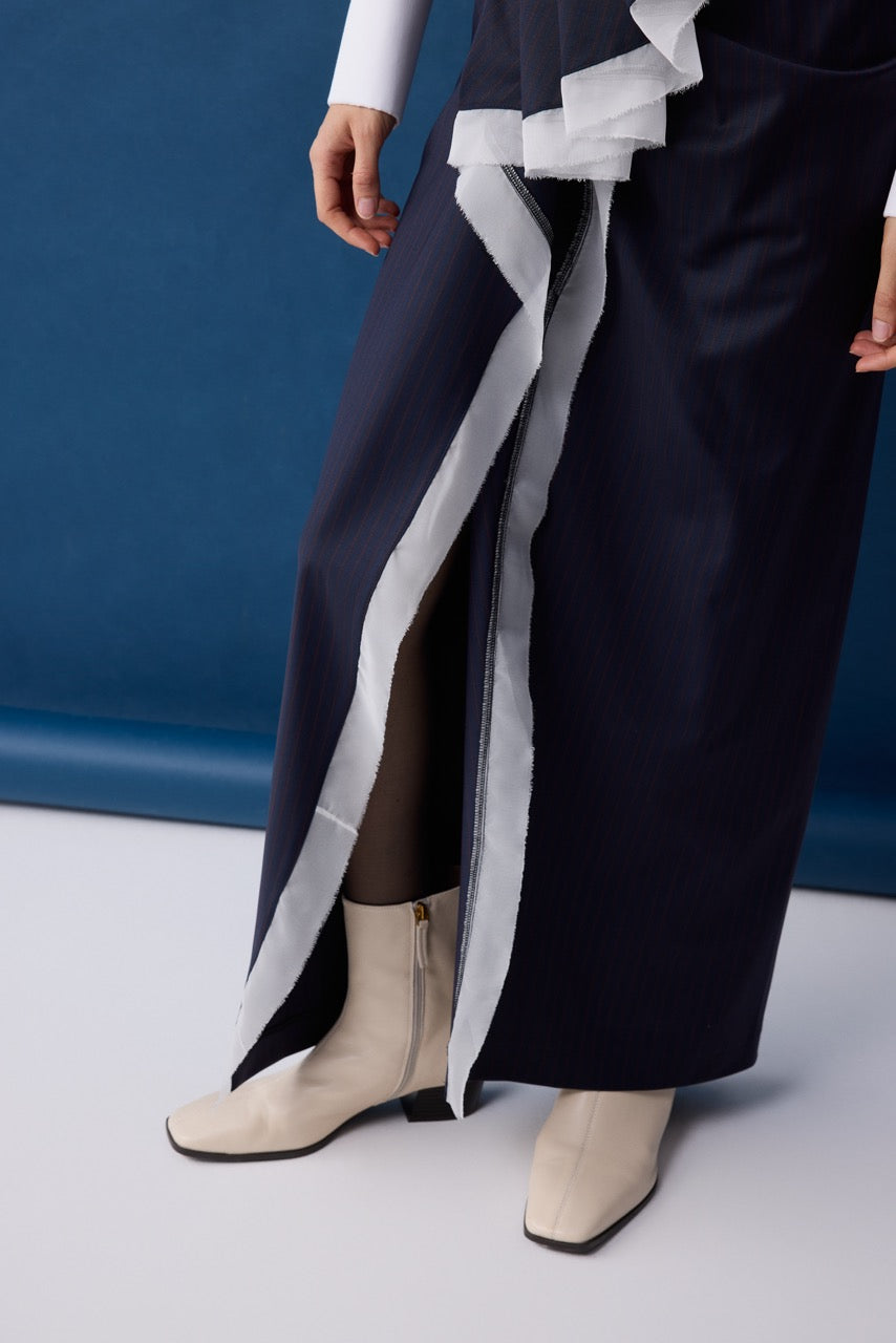 Arcade Navy Wool Wrap Midi Skirt by Natalie Kolyozyan, Relief AW26, view 3