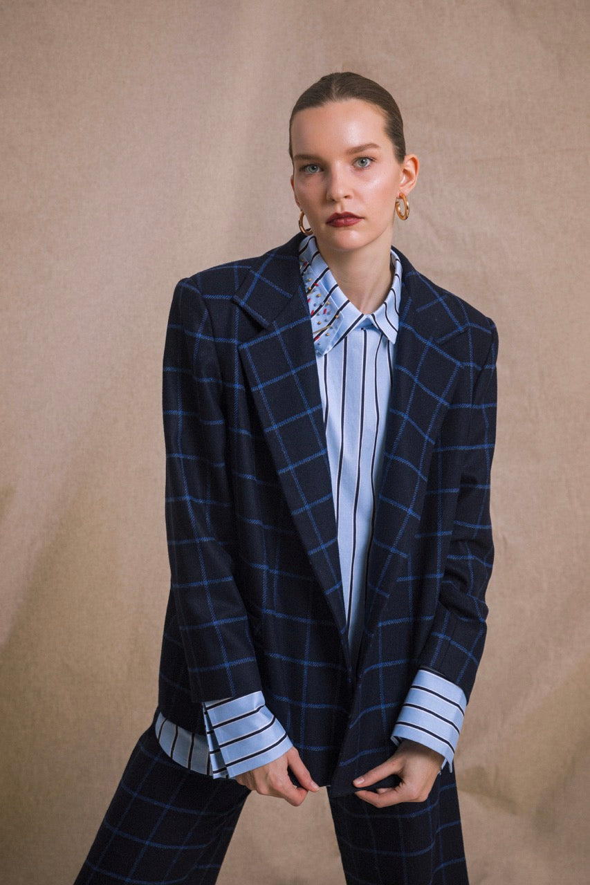Dusk Check Blazer Dusk Striped Shirt by Natalie Kolyozyan, Ember AW19