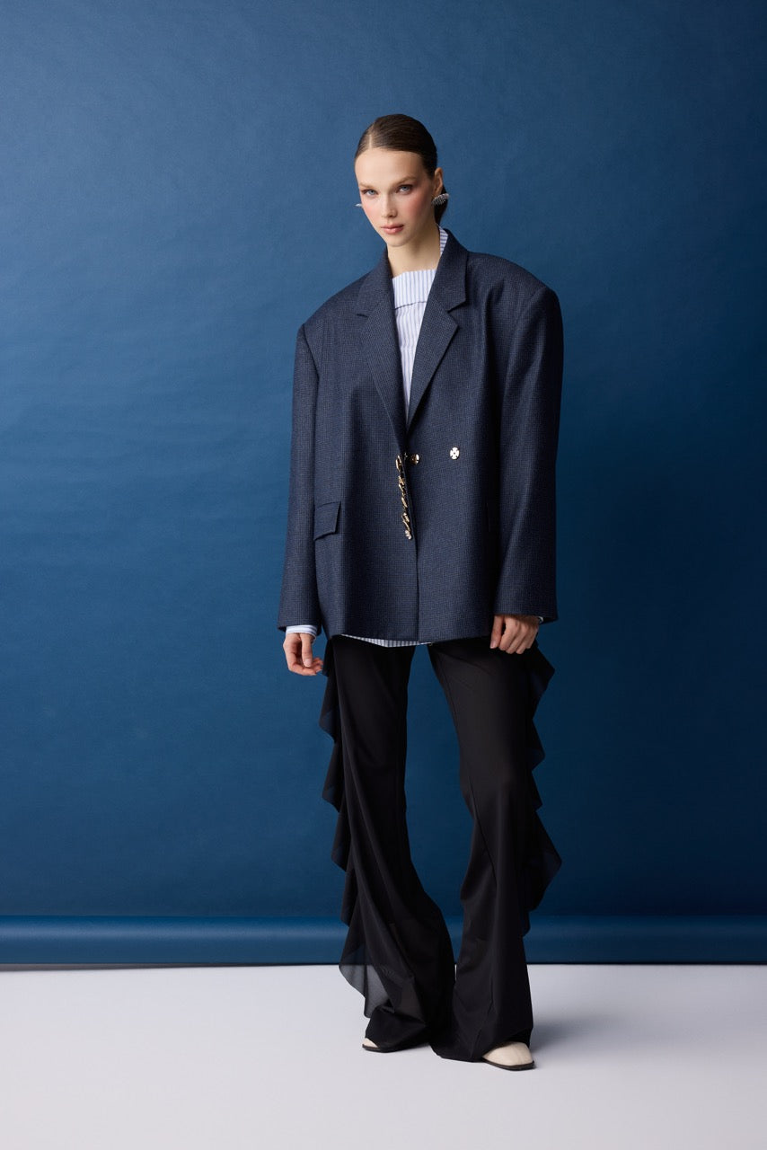 Slate Navy Check Wool Blazer by Natalie Kolyozyan, Relief AW26