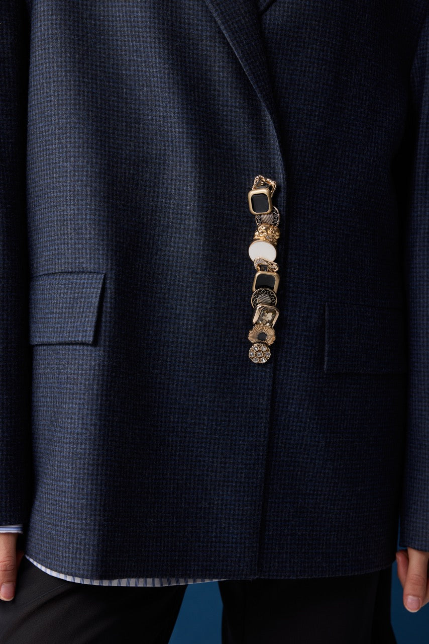 Slate Navy Check Wool Blazer by Natalie Kolyozyan, Relief AW26, view 4