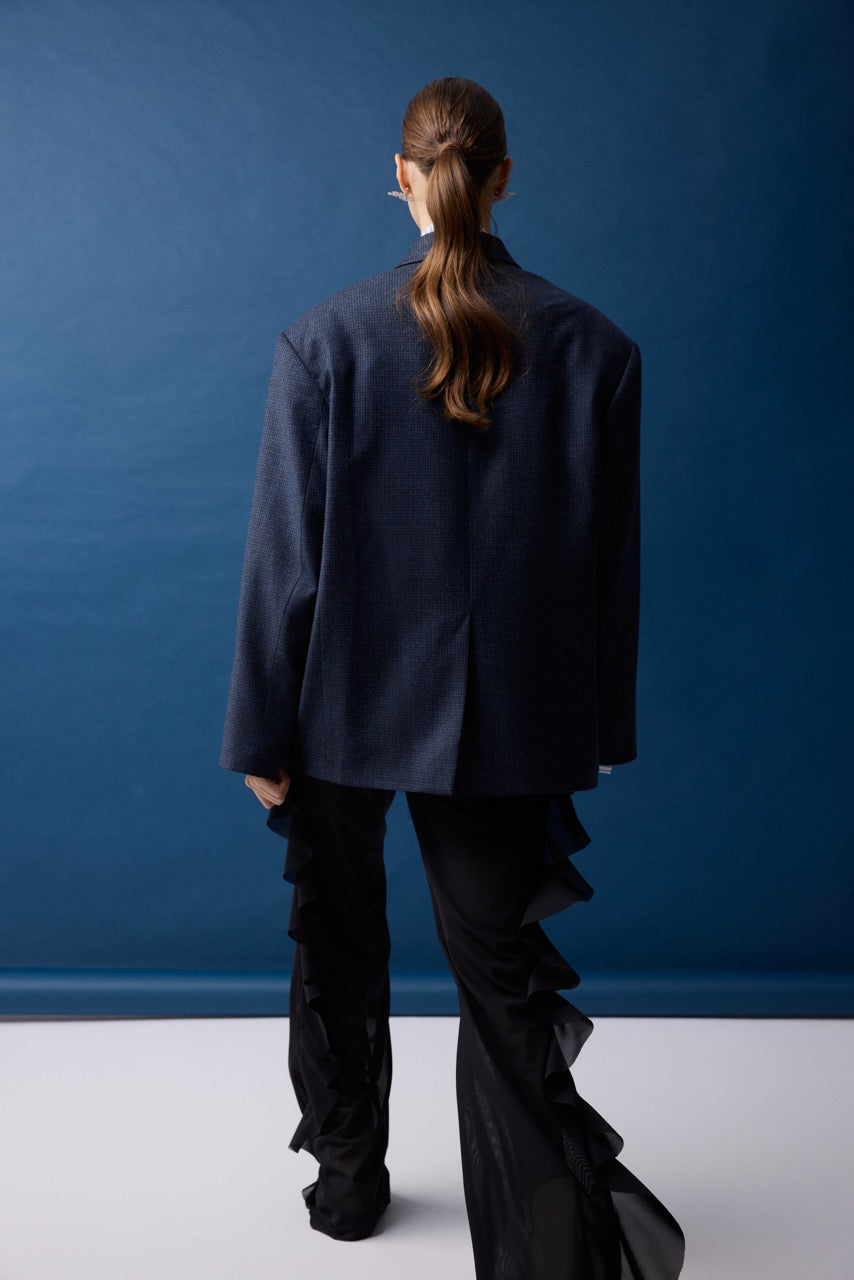 Slate Navy Check Wool Blazer by Natalie Kolyozyan, Relief AW26, view 5