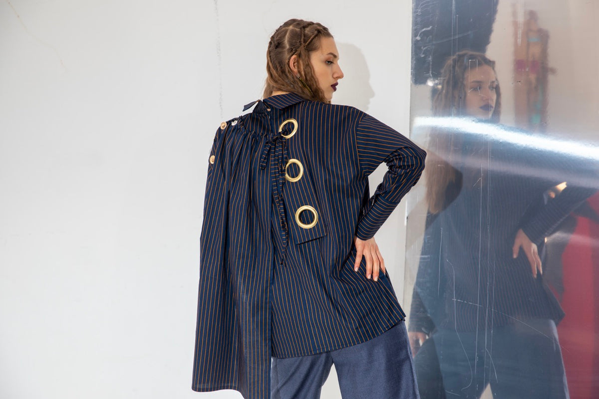 Off Balance Ring-Detail Shirt Margin Trousers by Natalie Kolyozyan, Not Equal AW20, view 2