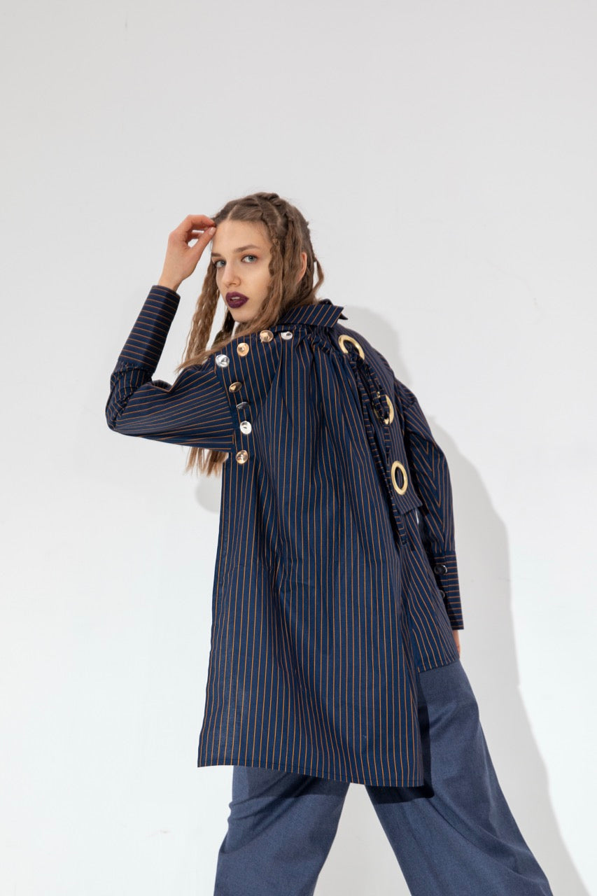 Off Balance Ring-Detail Shirt Margin Trousers by Natalie Kolyozyan, Not Equal AW20