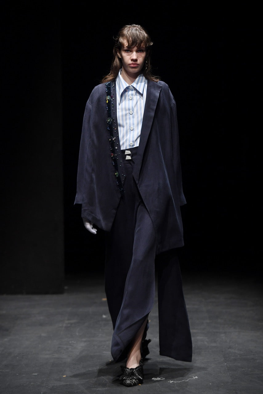 Confetti Embroidered-Collar Jacket Look by Natalie Kolyozyan, Saturday Night Sunday Morning SS20
