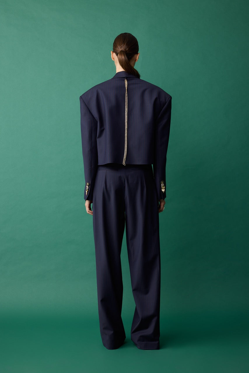 Natalie Kolyozyan Arcade Lacivert Pileli Geniş Paça Pantolon, Relief AW26, görsel 3