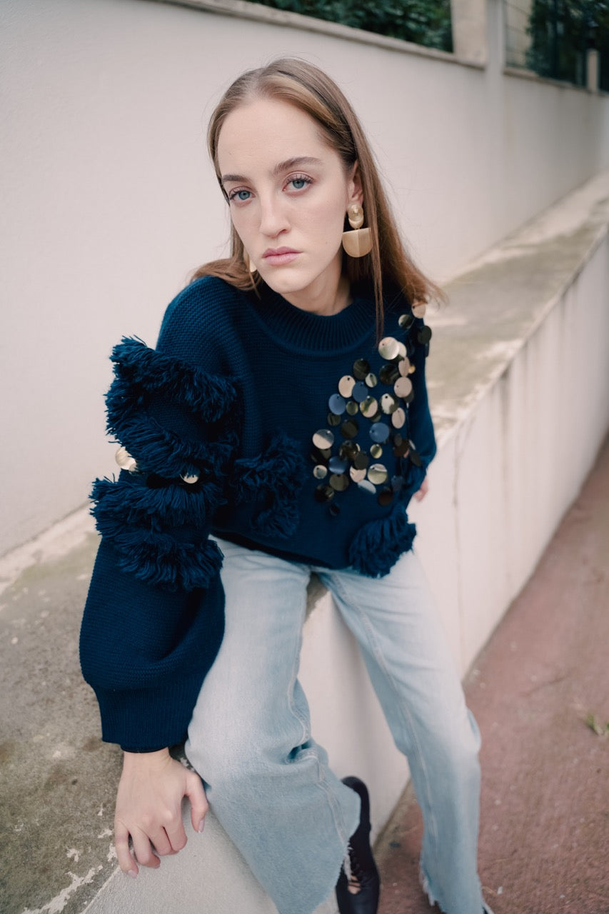 Paillette Sweater Ground Denim by Natalie Kolyozyan, Loose Ends AW25, view 2