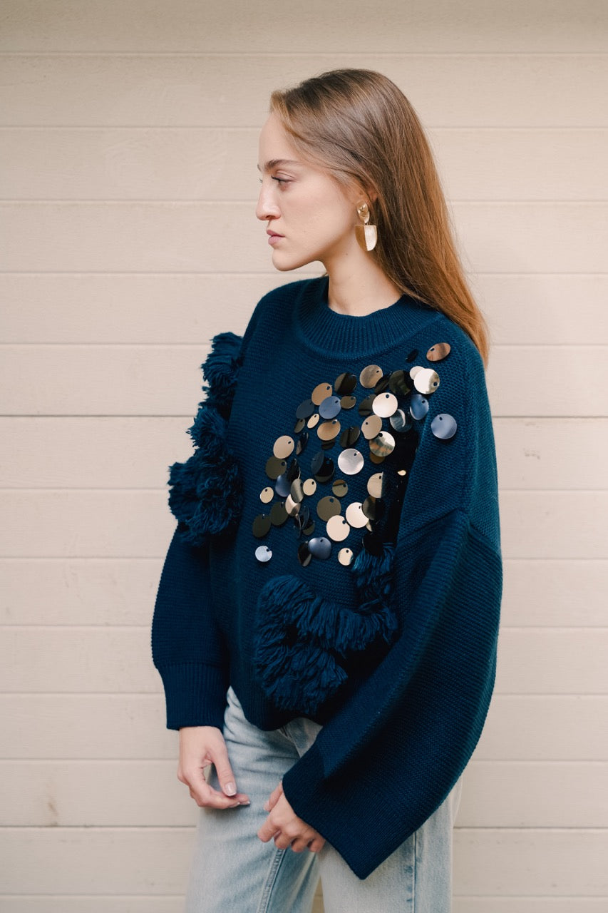 Paillette Sweater Ground Denim by Natalie Kolyozyan, Loose Ends AW25, view 3