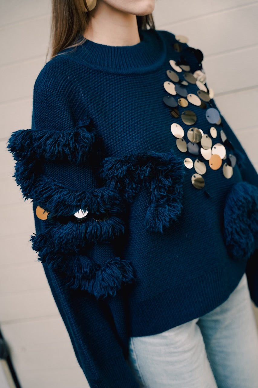Paillette Sweater Ground Denim by Natalie Kolyozyan, Loose Ends AW25, view 4