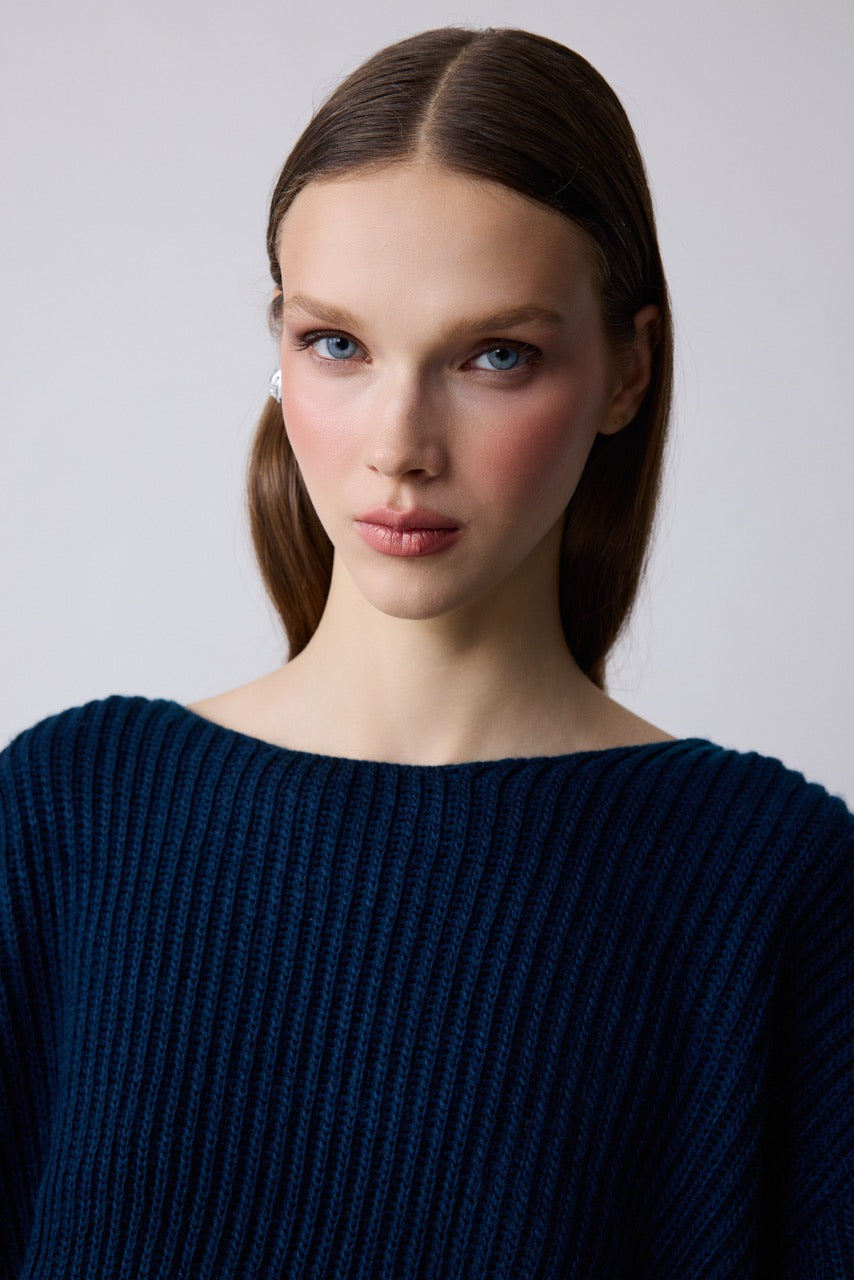Dome Navy Rib Knit Sweater, Open Back by Natalie Kolyozyan, Relief AW26, view 2