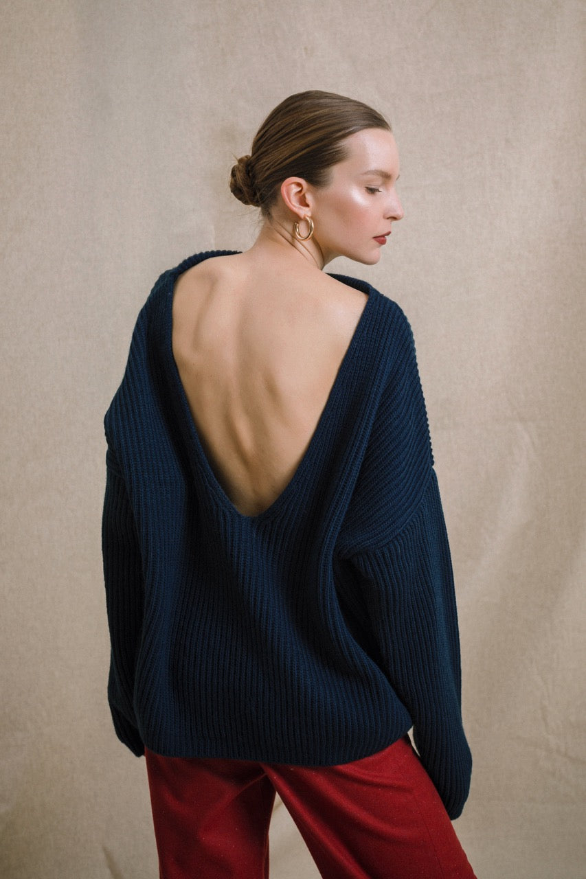 Natalie Kolyozyan Dusk Sırtı Dekolteli Kazak Flare Pantolon, Ember AW19