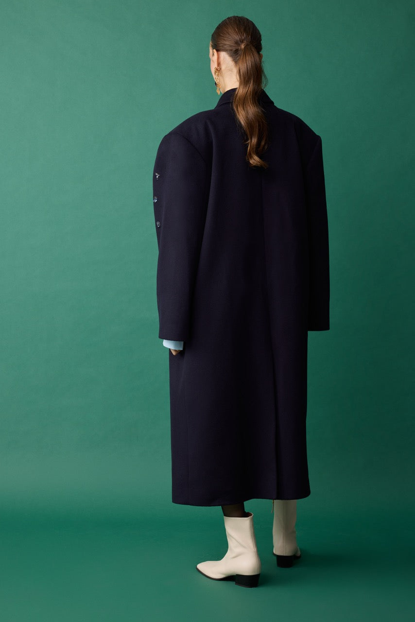Quartz Navy Crystal Wool-Cashmere Coat by Natalie Kolyozyan, Relief AW26, view 4