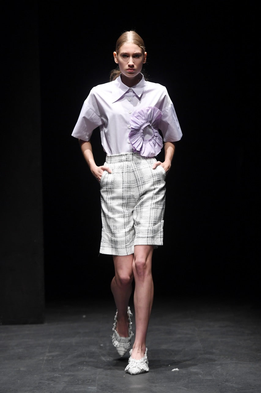 Corsage Rosette Shirt Look by Natalie Kolyozyan, Saturday Night Sunday Morning SS20