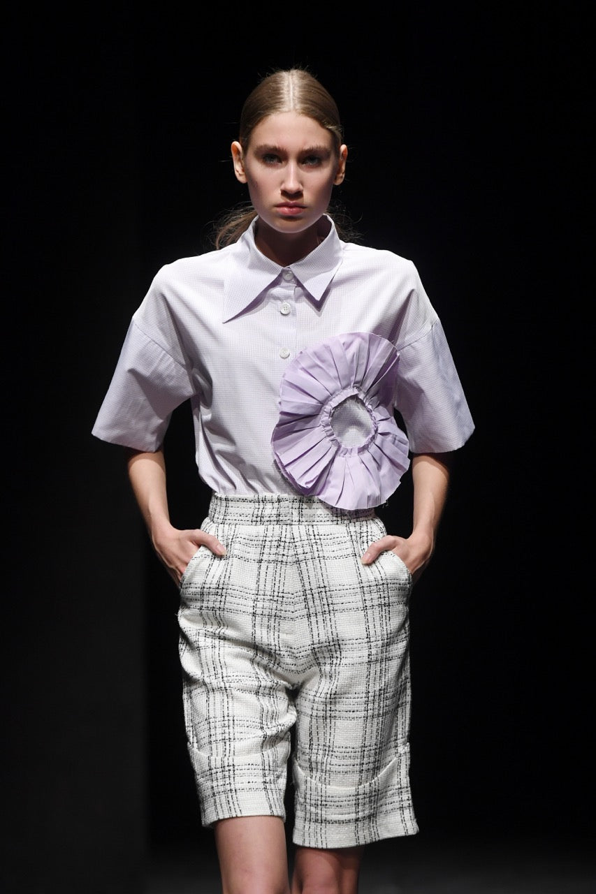 Corsage Rosette Shirt Look by Natalie Kolyozyan, Saturday Night Sunday Morning SS20, view 2