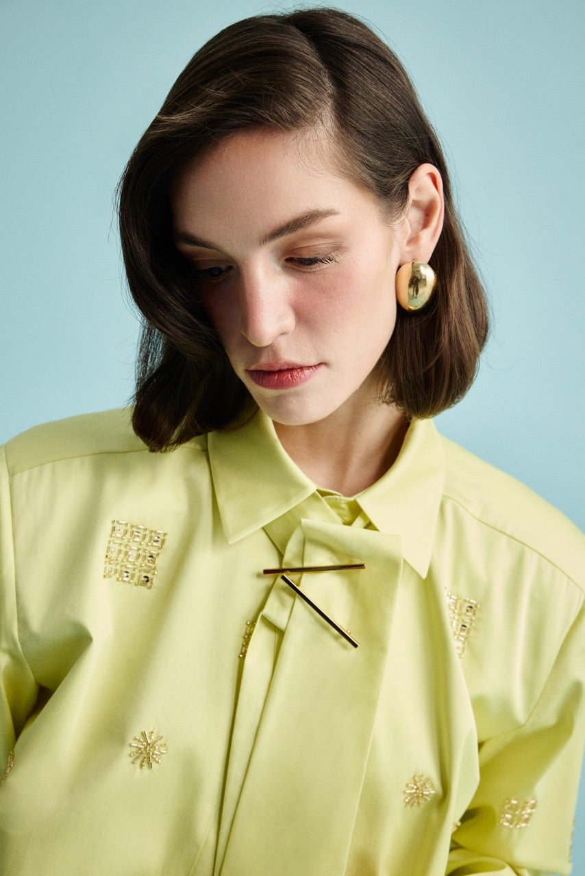 Lime Glow Shirt Ivy Flare Trousers by Natalie Kolyozyan, In the Spotlight SS26, view 2