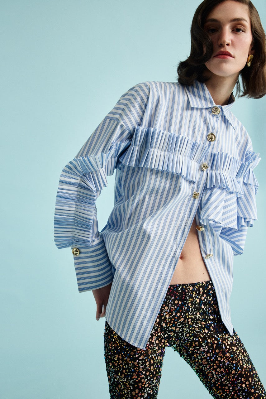 Ruffle-Detail Shirt Disco Glam Trousers by Natalie Kolyozyan, In the Spotlight SS26