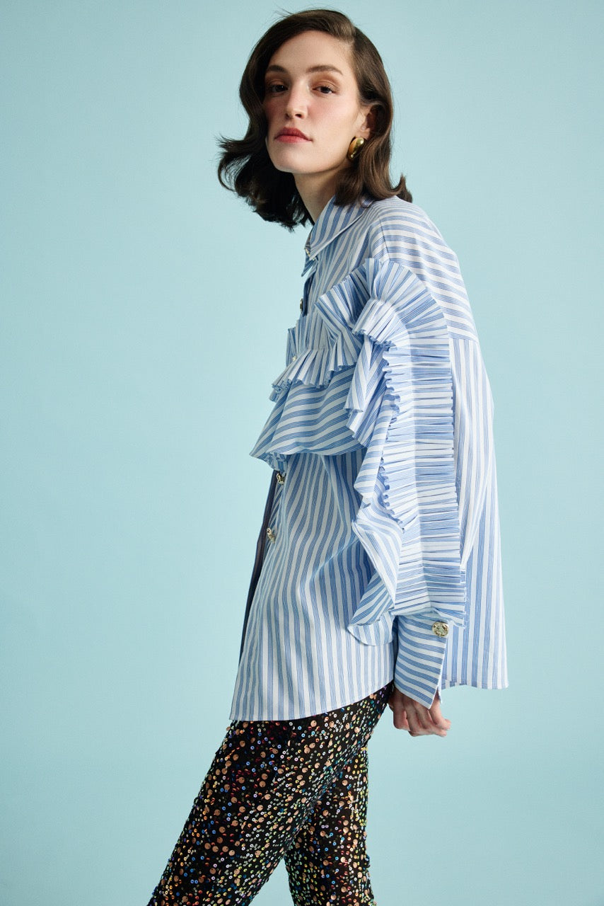Ruffle-Detail Shirt Disco Glam Trousers by Natalie Kolyozyan, In the Spotlight SS26, view 4