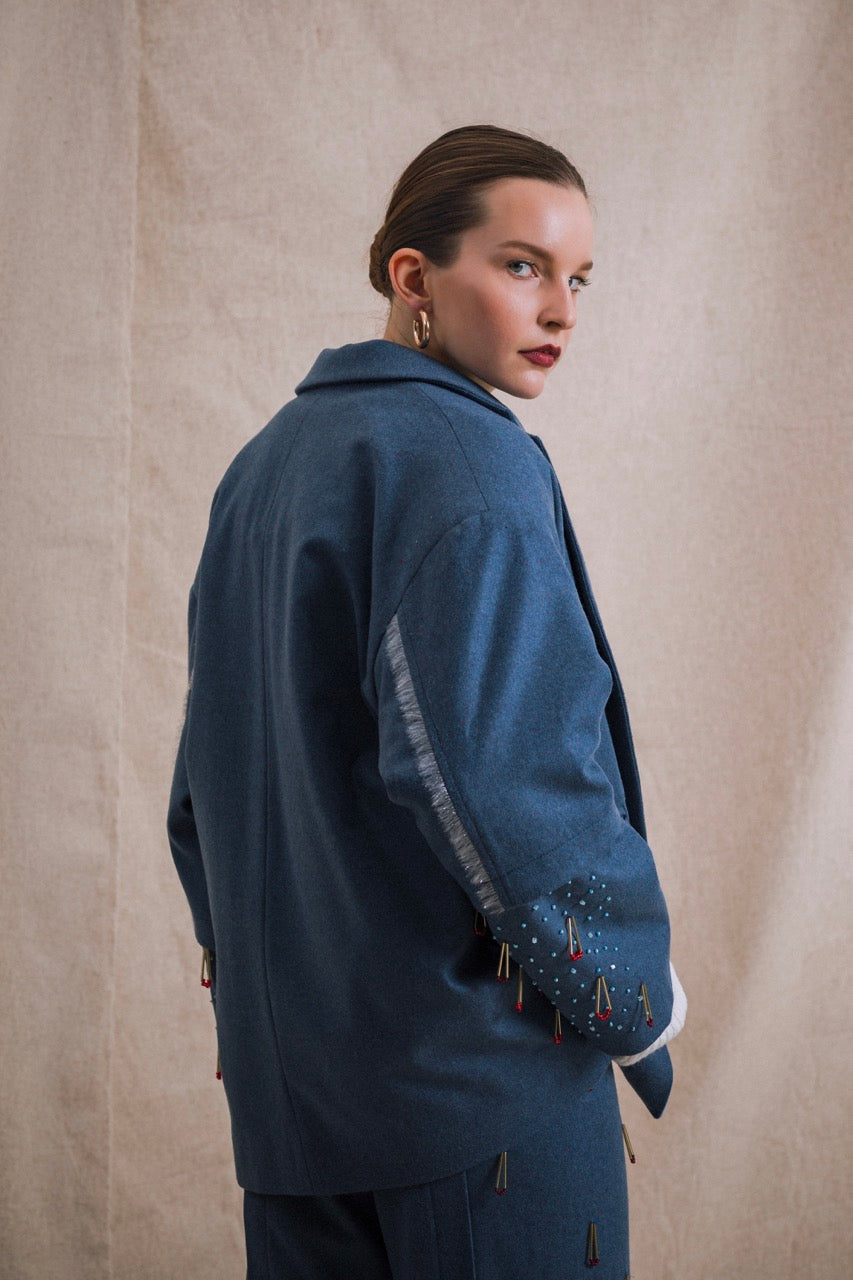 Spark Cropped Jacket Spark Wool Trousers by Natalie Kolyozyan, Ember AW19, view 2