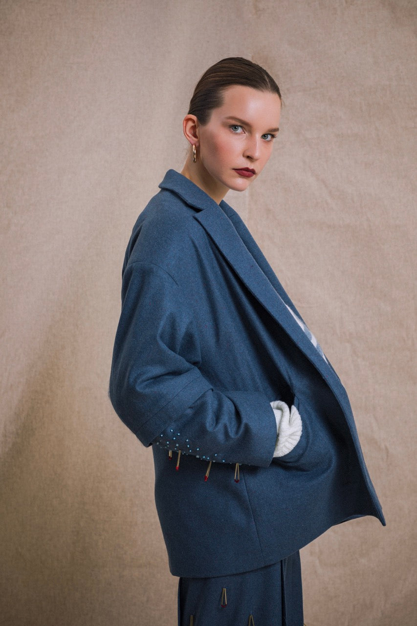 Spark Cropped Jacket Spark Wool Trousers by Natalie Kolyozyan, Ember AW19, view 3