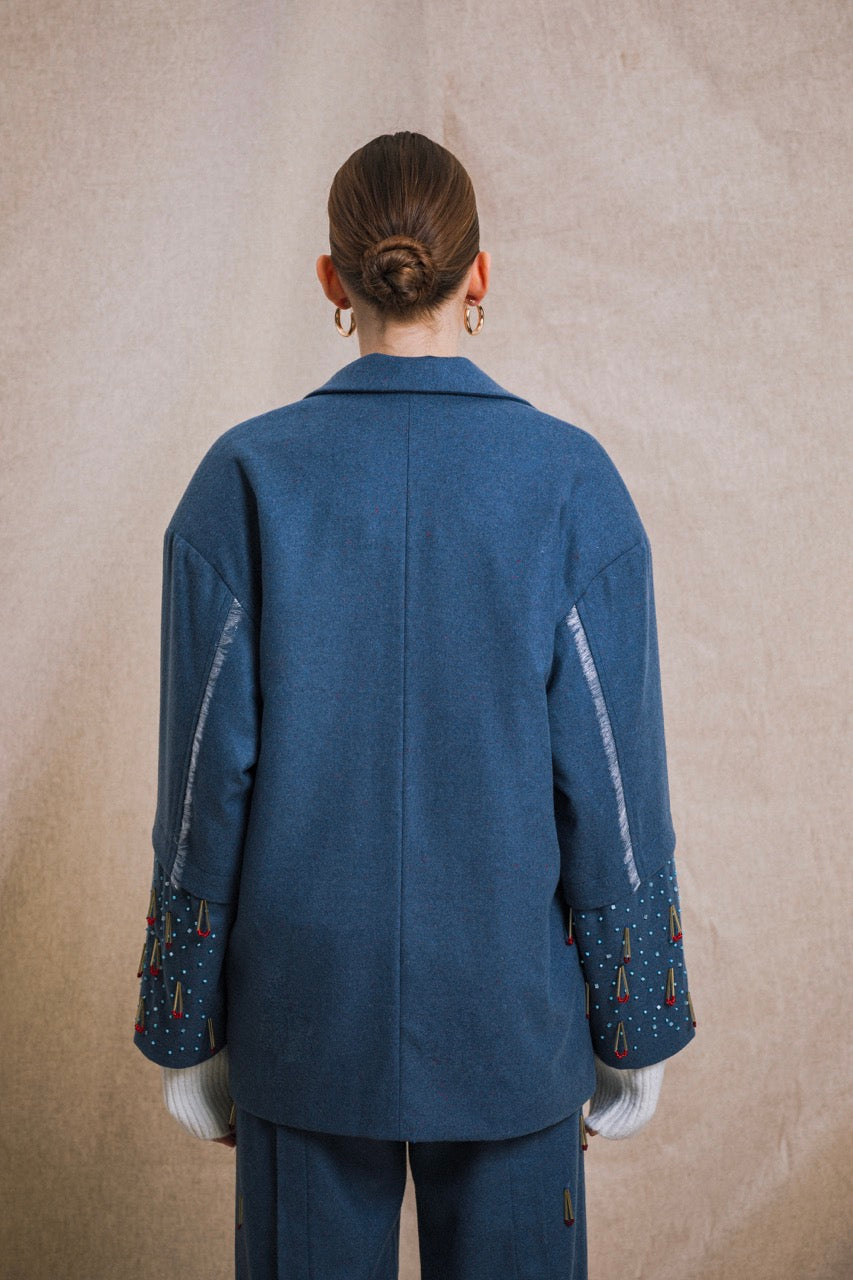 Spark Cropped Jacket Spark Wool Trousers by Natalie Kolyozyan, Ember AW19, view 4