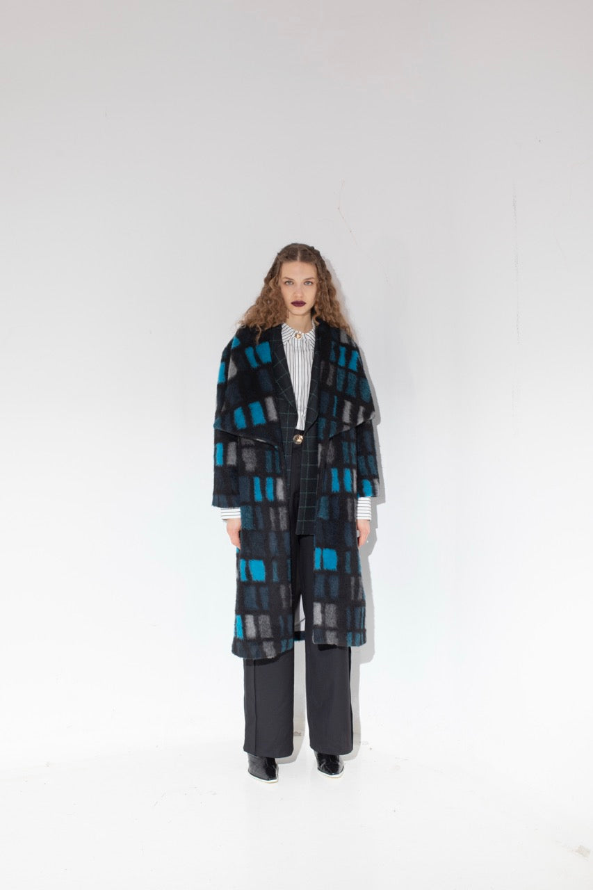 Overlap Check Mohair Coat Look by Natalie Kolyozyan, Not Equal AW20