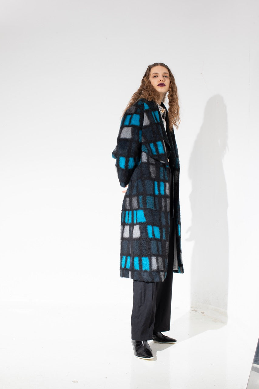 Overlap Check Mohair Coat Look by Natalie Kolyozyan, Not Equal AW20, view 2