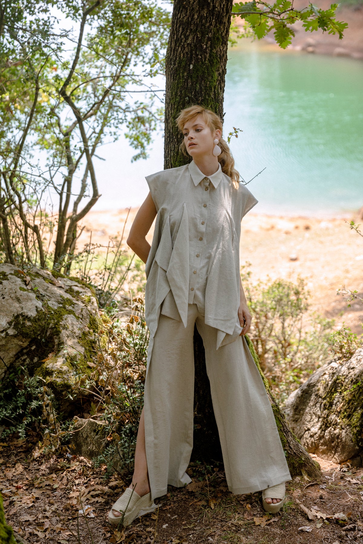 Raw Pointed-Panel Vest Raw Shirt Raw Trousers by Natalie Kolyozyan, Ripple SS19