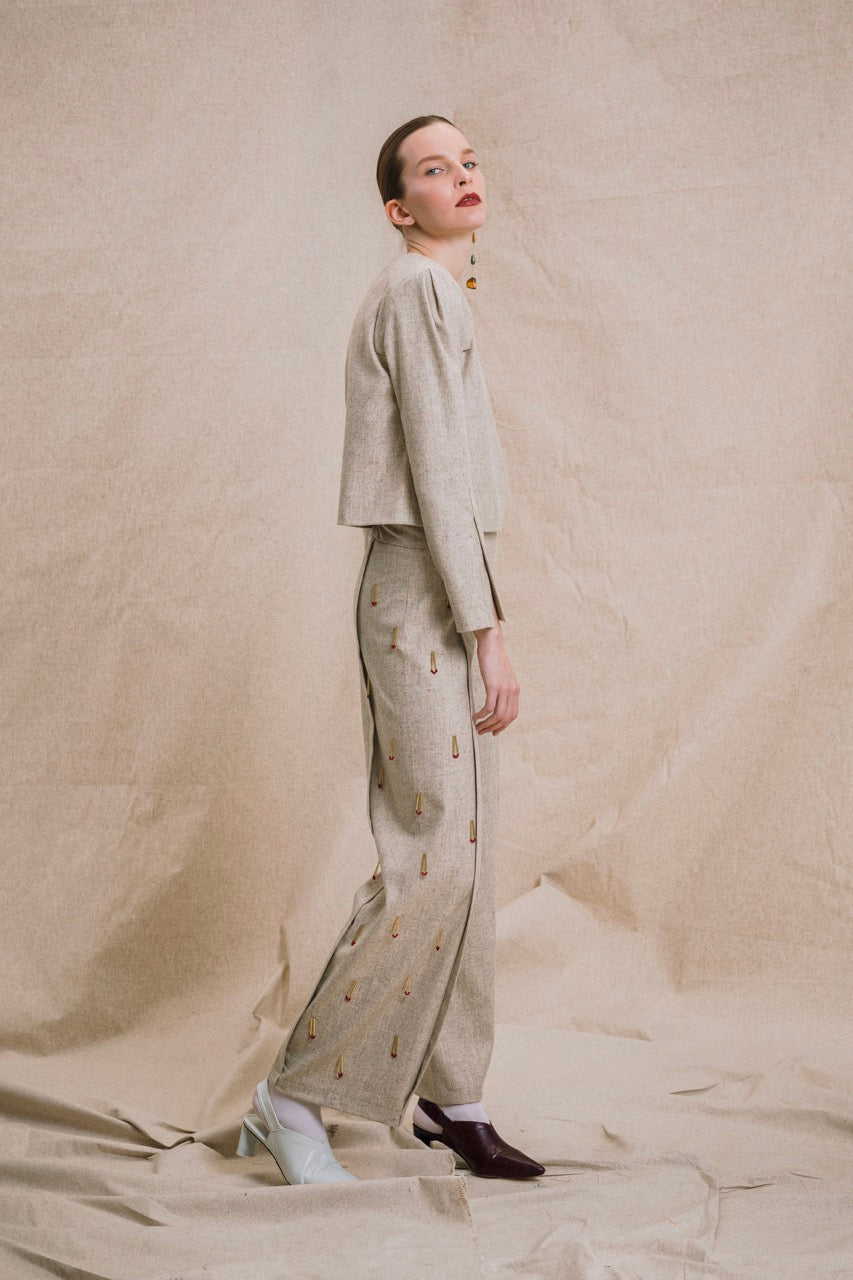 Spark Natural Cropped Jacket Look by Natalie Kolyozyan, Ember AW19