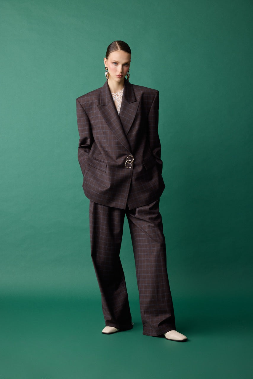 Arch Embroidered Wool Wide-Leg Trousers by Natalie Kolyozyan, Relief AW26, view 2