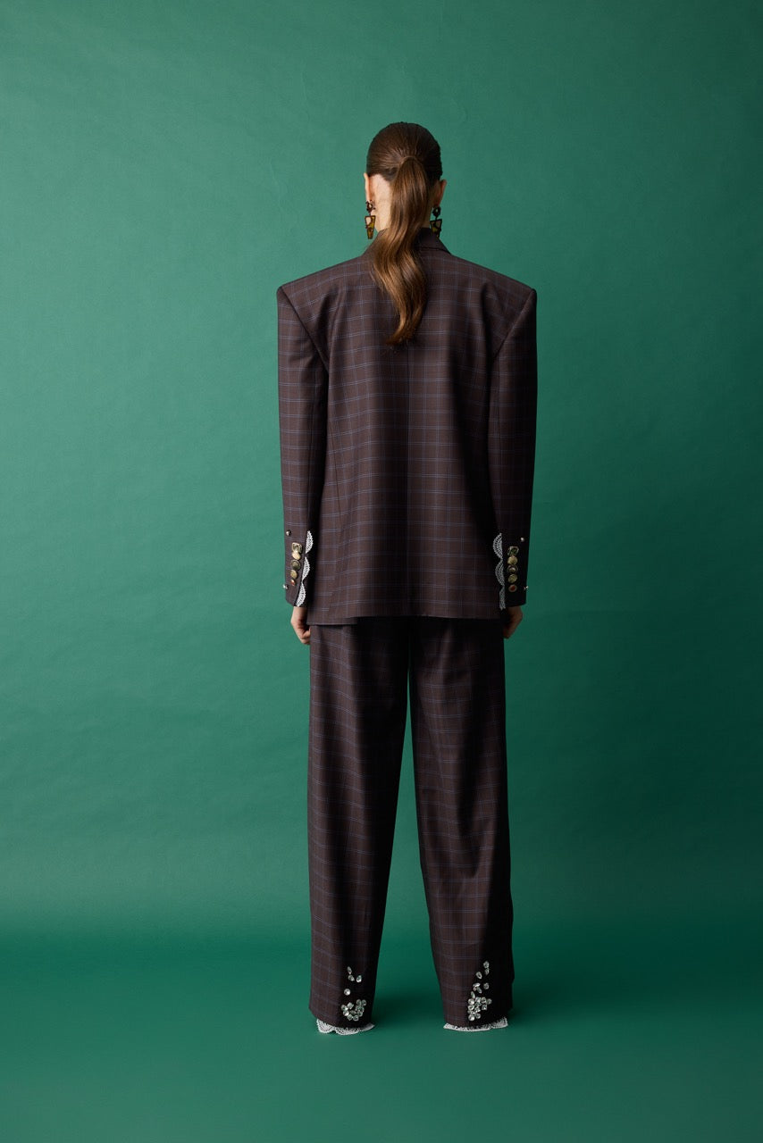 Arch Embroidered Wool Wide-Leg Trousers by Natalie Kolyozyan, Relief AW26, view 4
