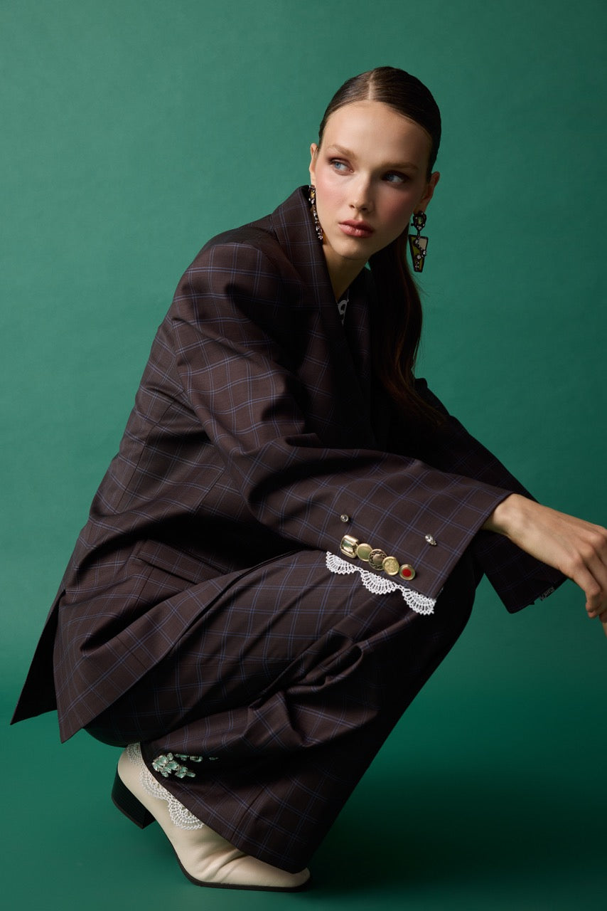Arch Embroidered Wool Wide-Leg Trousers by Natalie Kolyozyan, Relief AW26, styled with the Arch Blazer