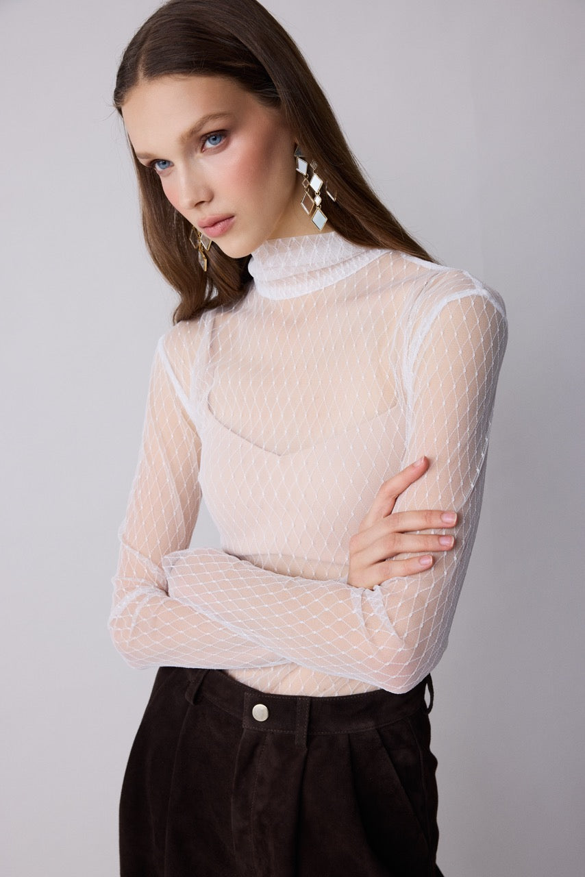 Lattice Sheer Mesh Turtleneck Bodysuit by Natalie Kolyozyan, Relief AW26, view 2