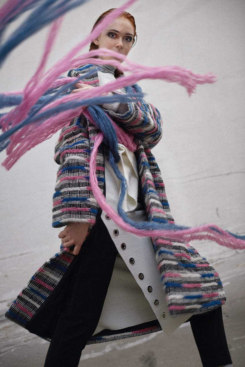 Daydream Tassel Coat Blueprint Birdseye Vest by Natalie Kolyozyan, Pragmatic Dreamers AW16