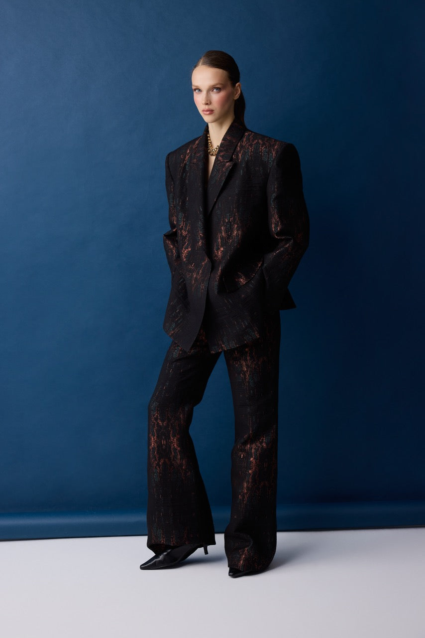 Bronze Jacquard Wide-Leg Trousers by Natalie Kolyozyan, Relief AW26