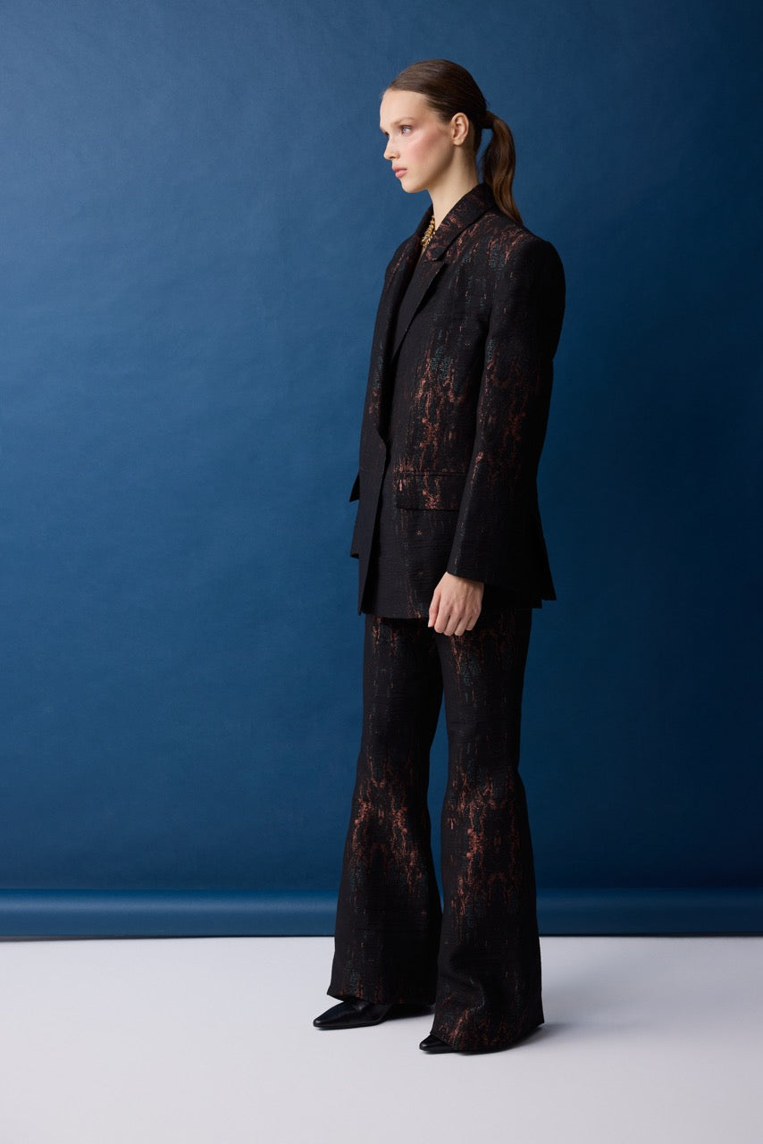 Bronze Jacquard Wide-Leg Trousers by Natalie Kolyozyan, Relief AW26, view 2