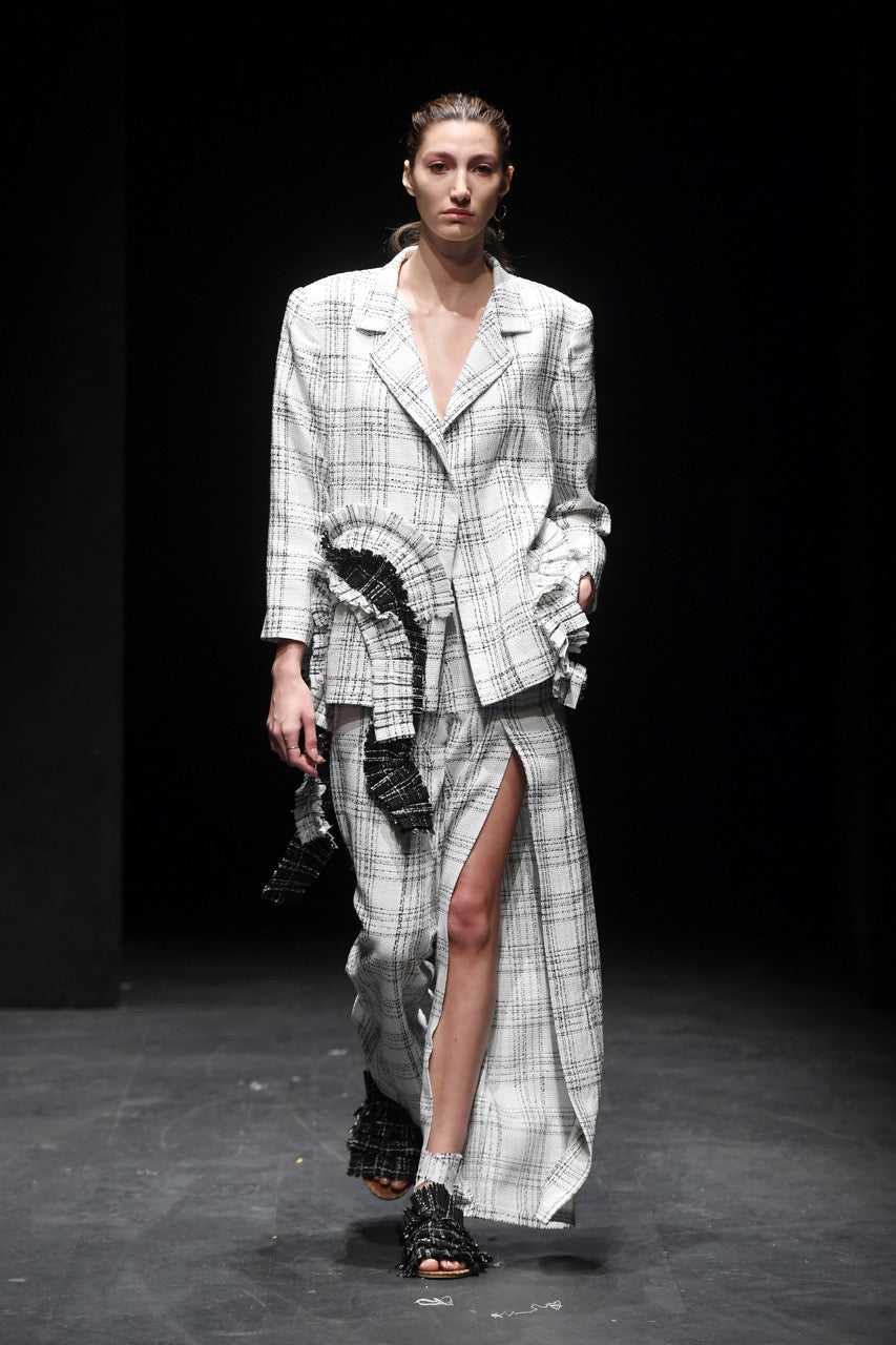Sunday Best Flounce Blazer Look by Natalie Kolyozyan, Saturday Night Sunday Morning SS20