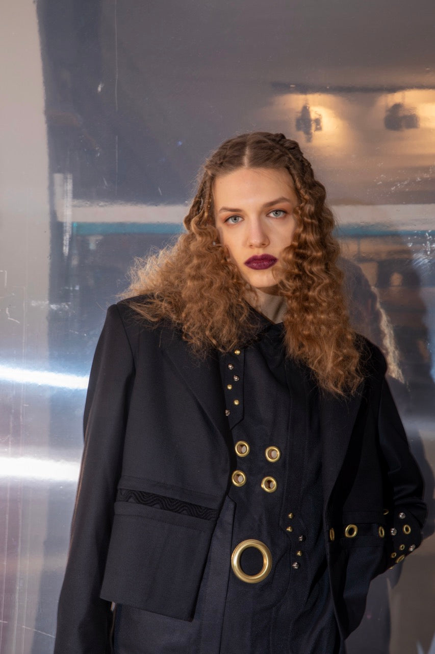 Off Balance Birdseye Vest Offset Black Blazer by Natalie Kolyozyan, Not Equal AW20