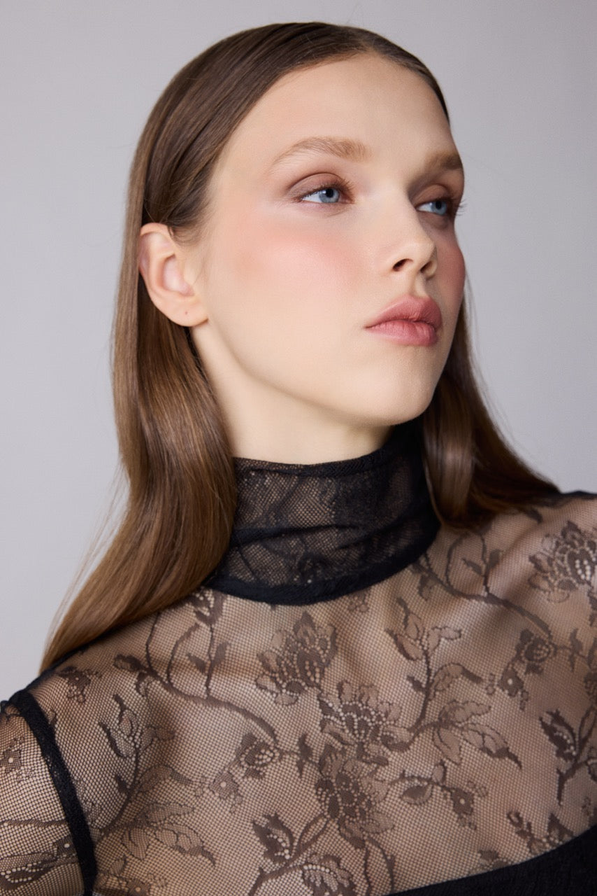 Tracery Floral Lace Turtleneck Blouse by Natalie Kolyozyan, Relief AW26, view 2