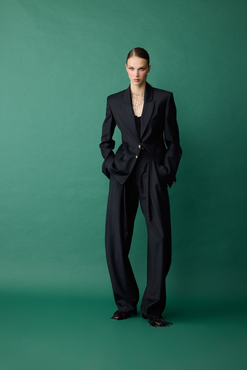 Basalt Black Wool Wide-Leg Trousers by Natalie Kolyozyan, Relief AW26