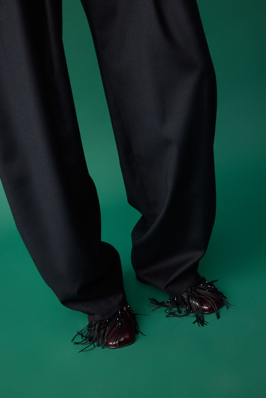 Basalt Black Wool Wide-Leg Trousers by Natalie Kolyozyan, Relief AW26, view 2