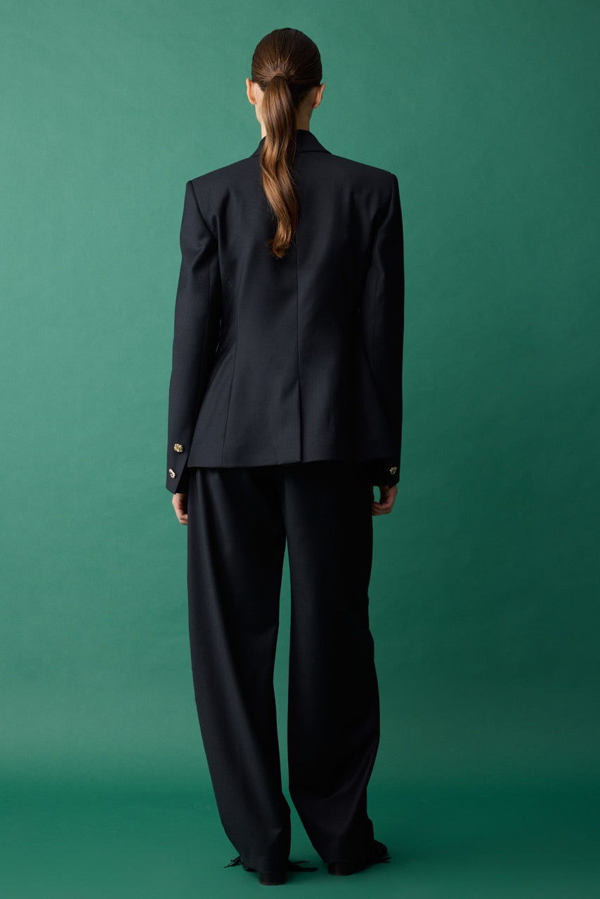 Basalt Black Wool Wide-Leg Trousers by Natalie Kolyozyan, Relief AW26, Look 18 campaign image
