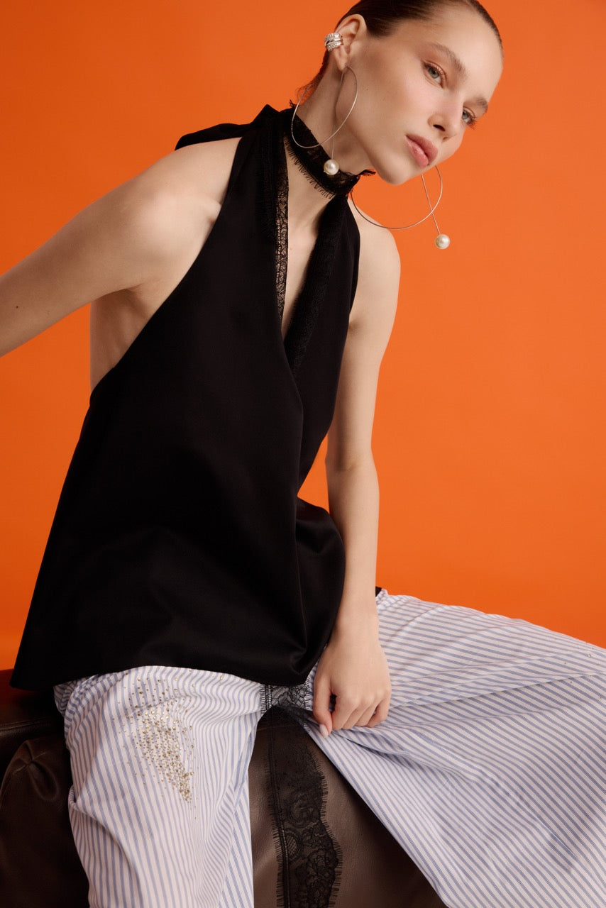 Noir Drop Top Riviera Bloom Trousers by Natalie Kolyozyan, In the Spotlight SS26