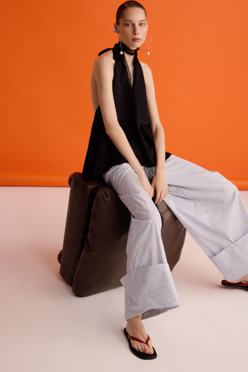 Noir Drop Top Riviera Bloom Trousers by Natalie Kolyozyan, In the Spotlight SS26, view 2